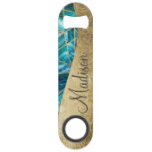 Turquoise Blue Agate Black Gold Geometric Monogram Speed Flessenopener (Voorkant)