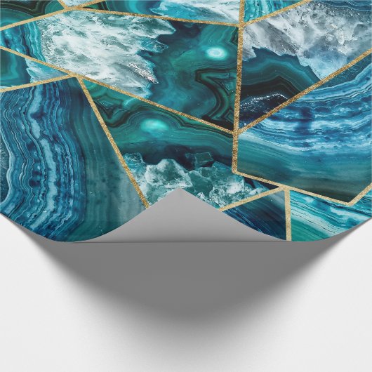 Turquoise Blue Agate Black Gold Geometric Triangle Cadeaupapier (Hoek)