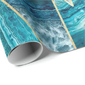 Turquoise Blue Agate Black Gold Geometric Triangle Cadeaupapier (Rol Hoek)