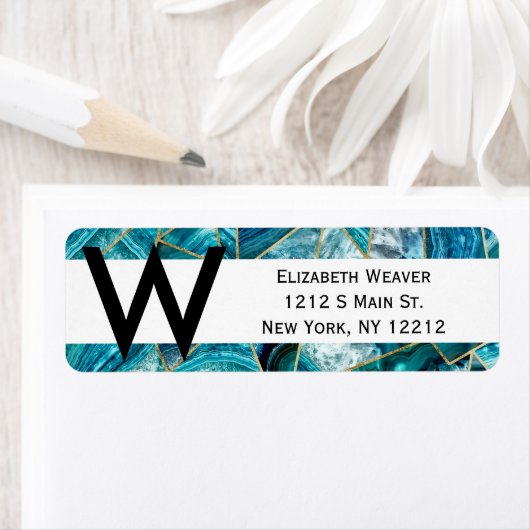 Turquoise Blue Agate Black Gold Geometric Triangle Etiket (Insitu)