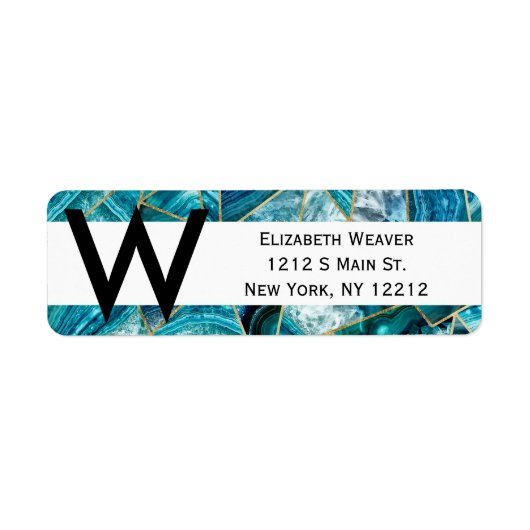 Turquoise Blue Agate Black Gold Geometric Triangle Etiket (Voorkant)