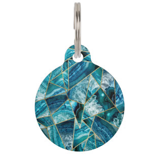 Turquoise Blue Agate Black Gold Geometric Triangle Huisdierpenning