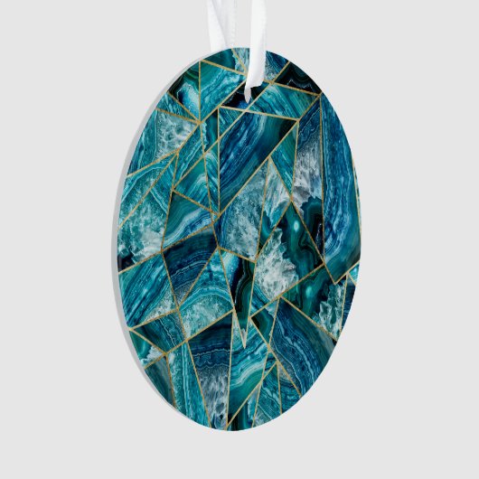Turquoise Blue Agate Black Gold Geometric Triangle Ornament (voorkant)
