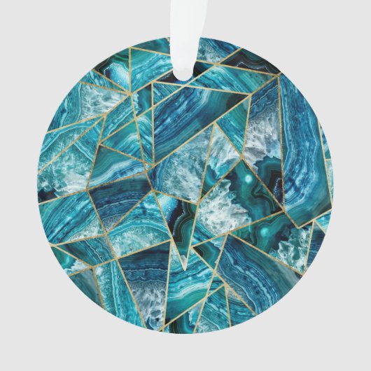 Turquoise Blue Agate Black Gold Geometric Triangle Ornament (voorkant)