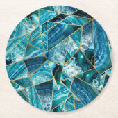 Turquoise Blue Agate Black Gold Geometric Triangle Ronde Kartonnen Onderzetter (Voorkant)