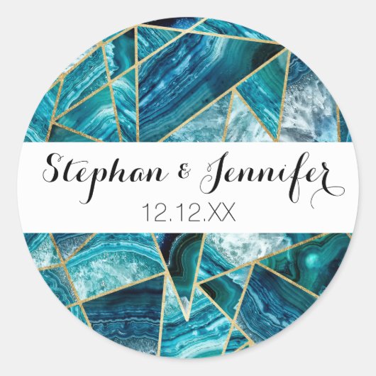 Turquoise Blue Agate Black Gold Geometric Triangle Ronde Sticker (Voorkant)