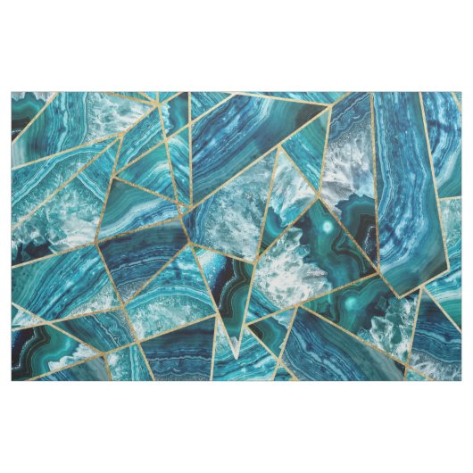 Turquoise Blue Agate Black Gold Geometric Triangle Stof (Yard (91,4 cm))