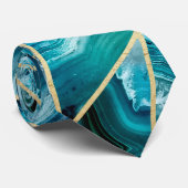 Turquoise Blue Agate Black Gold Geometric Triangle Stropdas (Opgerold)