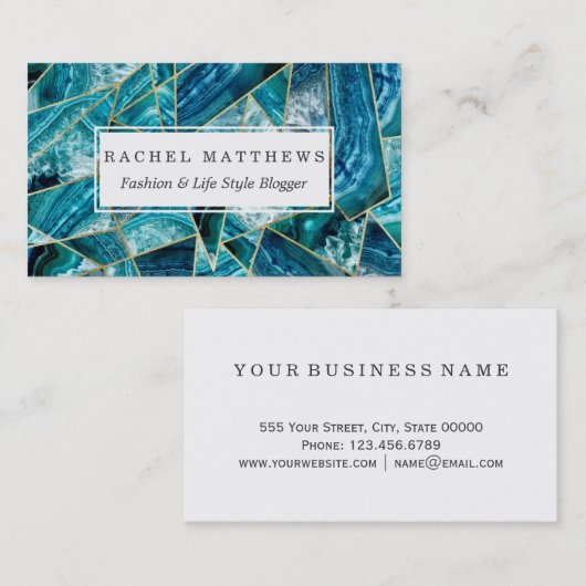 Turquoise Blue Agate Black Gold Geometric Triangle Visitekaartje (Voorkant / Achterkant)