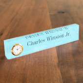 Turquoise Blue Agate Desk Name Borden Clock Naambordje (Zijkant)