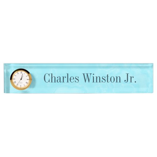 Turquoise Blue Agate Desk Name Borden Clock Naambordje (Voorkant)