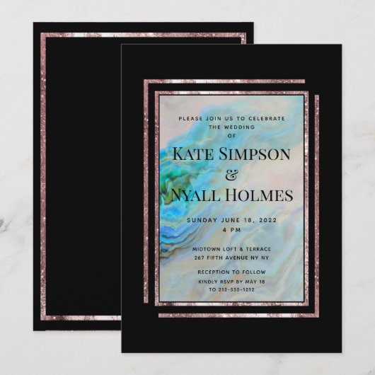 Turquoise Blue Agate Roos Gold Wedding & Party Kaart (Voorkant / Achterkant)