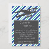 Turquoise Blue  Airplane Birthday Invite Kaart (Voorkant)