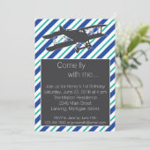 Turquoise Blue  Airplane Birthday Invite Kaart (Staand voorkant)