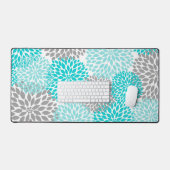 Turquoise Blue and Gray Dahlia Floral Bureaumat (Keyboard & Muis)