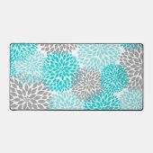 Turquoise Blue and Gray Dahlia Floral Bureaumat (Voorkant)