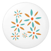 Turquoise Blue And Orange Mid Century Flowers Keramische Knop (Voorkant)