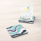 Turquoise, Blue and White Marble Swirls Bier Onderzetter (Rechterzijde)
