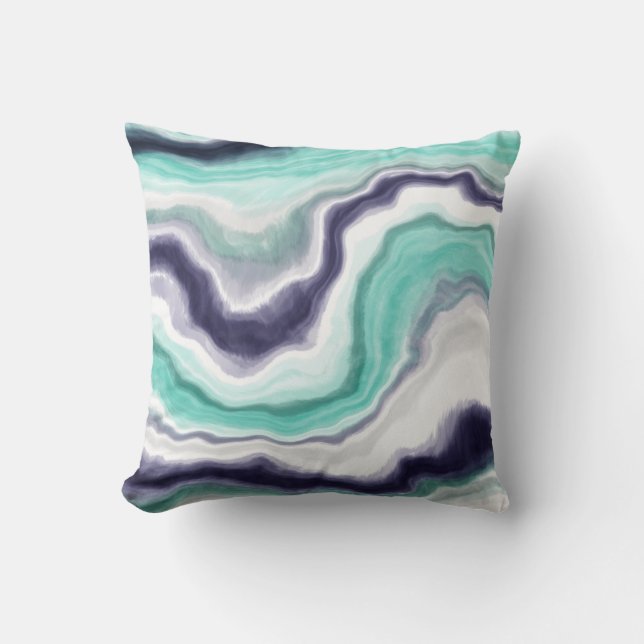 Turquoise, Blue and White Marble Swirls Kussen (Voorkant)