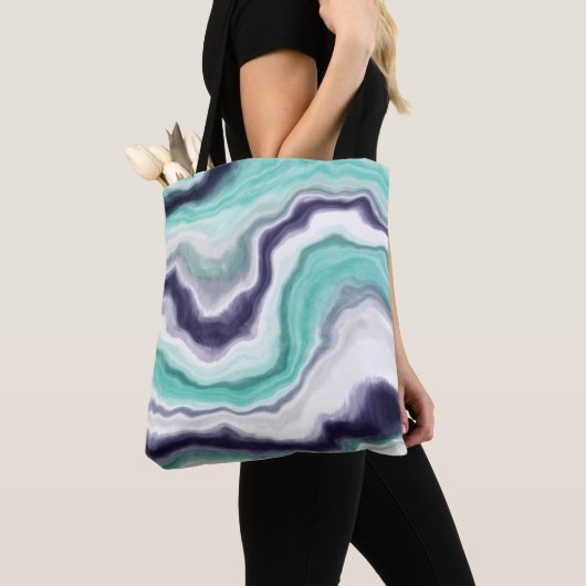Turquoise, Blue and White Marble Swirls Tote Bag (Dichtbij)
