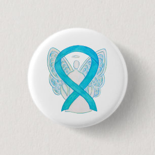 Turquoise Blue Angel Awareness Ribbon Pin Ronde Button 3,2 Cm