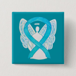 Turquoise Blue Angel Awareness Ribbon Pin Vierkante Button 5,1 Cm