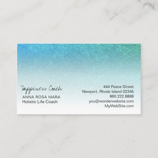 *~* TURQUOISE BLUE AQUA White Gradient Glitter Visitekaartje (Achterkant)