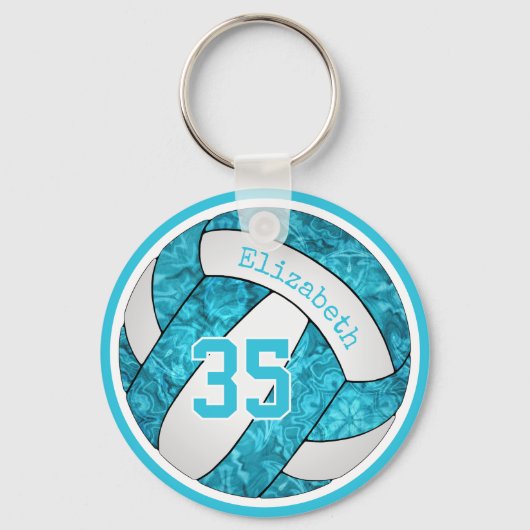 turquoise blue artsy gepersonaliseerde meisjes vol sleutelhanger (Voorkant)