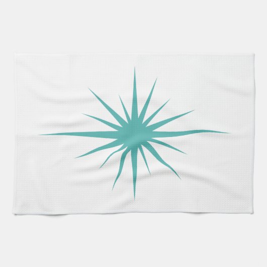 Turquoise Blue Atomic Star Mid Century Hand Towel Theedoek (Horizontaal)