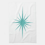 Turquoise Blue Atomic Star Mid Century Hand Towel Theedoek (Verticaal)