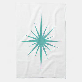 Turquoise Blue Atomic Star Mid Century Hand Towel Theedoek