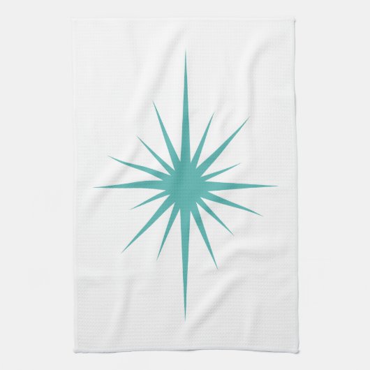 Turquoise Blue Atomic Star Mid Century Hand Towel Theedoek (Verticaal)