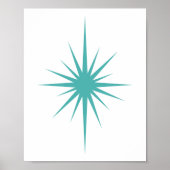 Turquoise Blue Atomic Starburst Mid Century Modern Poster (Voorkant)