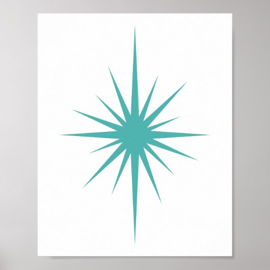 Turquoise Blue Atomic Starburst Mid Century Modern Poster (Voorkant)