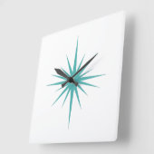 Turquoise Blue Atomic Starburst Mid Century Modern Vierkante Klok (Hoek)