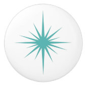 Turquoise Blue Atomic Starburst Mid Century Style Keramische Knop (Voorkant)