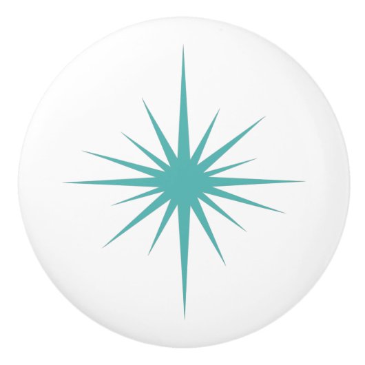 Turquoise Blue Atomic Starburst Mid Century Style Keramische Knop (Voorkant)