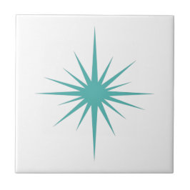 Turquoise Blue Atomic Starburst Mid-eeuwse Modern Tegeltje