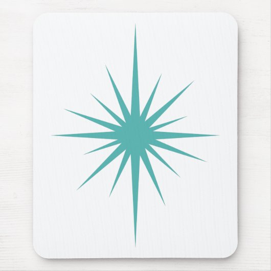 Turquoise Blue Atomic Starburst midden eeuw Muismat (Voorkant)