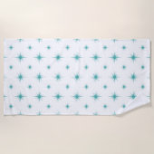 Turquoise Blue Atomic Starburst Mideeuw Patroon Strandlaken (Voorkant)