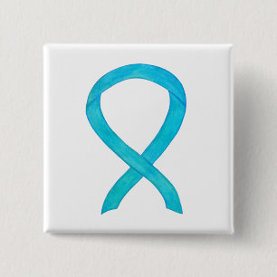 Turquoise Blue Awareness Ribbon Custom Pin Vierkante Button 5,1 Cm