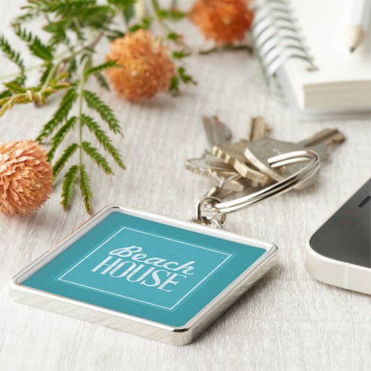  Turquoise Blue Beach House Sleutelhanger (Zijkant)