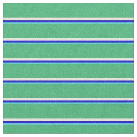 Turquoise, Blue, Beige & Zee Green Stripes Stof (Close Up)