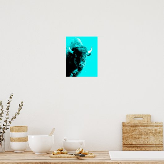 Turquoise Blue Bison Buffalo Wildlife Portret Poster (Keuken)