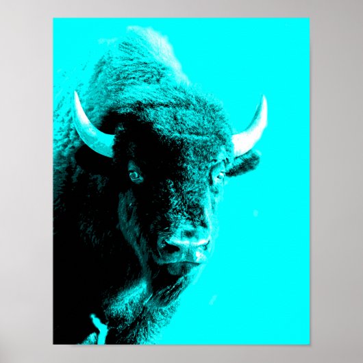 Turquoise Blue Bison Buffalo Wildlife Portret Poster (Voorkant)