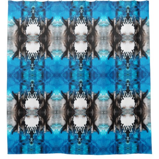 Turquoise Blue, Black and White Abstract Douchegordijn (Voorkant)