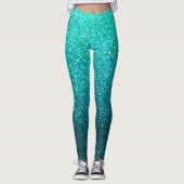 Turquoise Blue Black Glitter ombre Sparkles Yoga Leggings (Voorkant)