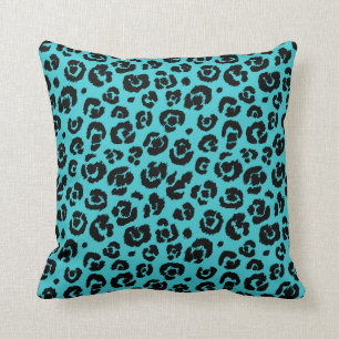 Turquoise Blue Black Leopard Print Kussen