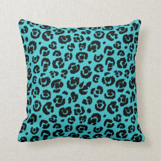 Turquoise Blue Black Leopard Print Kussen