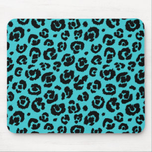 Turquoise Blue Black Leopard Print Muismat